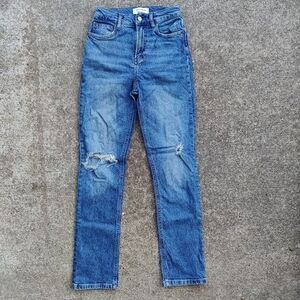 Reformation Liza Zip Fly High Rise Straight Jeans Palermo Destroyed Womens Sz 25
